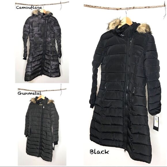 NANETTE Lepore Long Faux Fur Hooded Puffer Coat gunmetal Gray - Picture 4 of 15